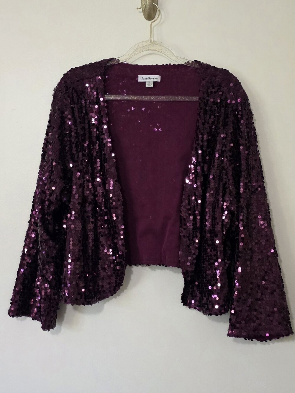 Joan Rivers Jewel Toned Deep Purple Sequin Bolero Jacket Disco Maximalism XL